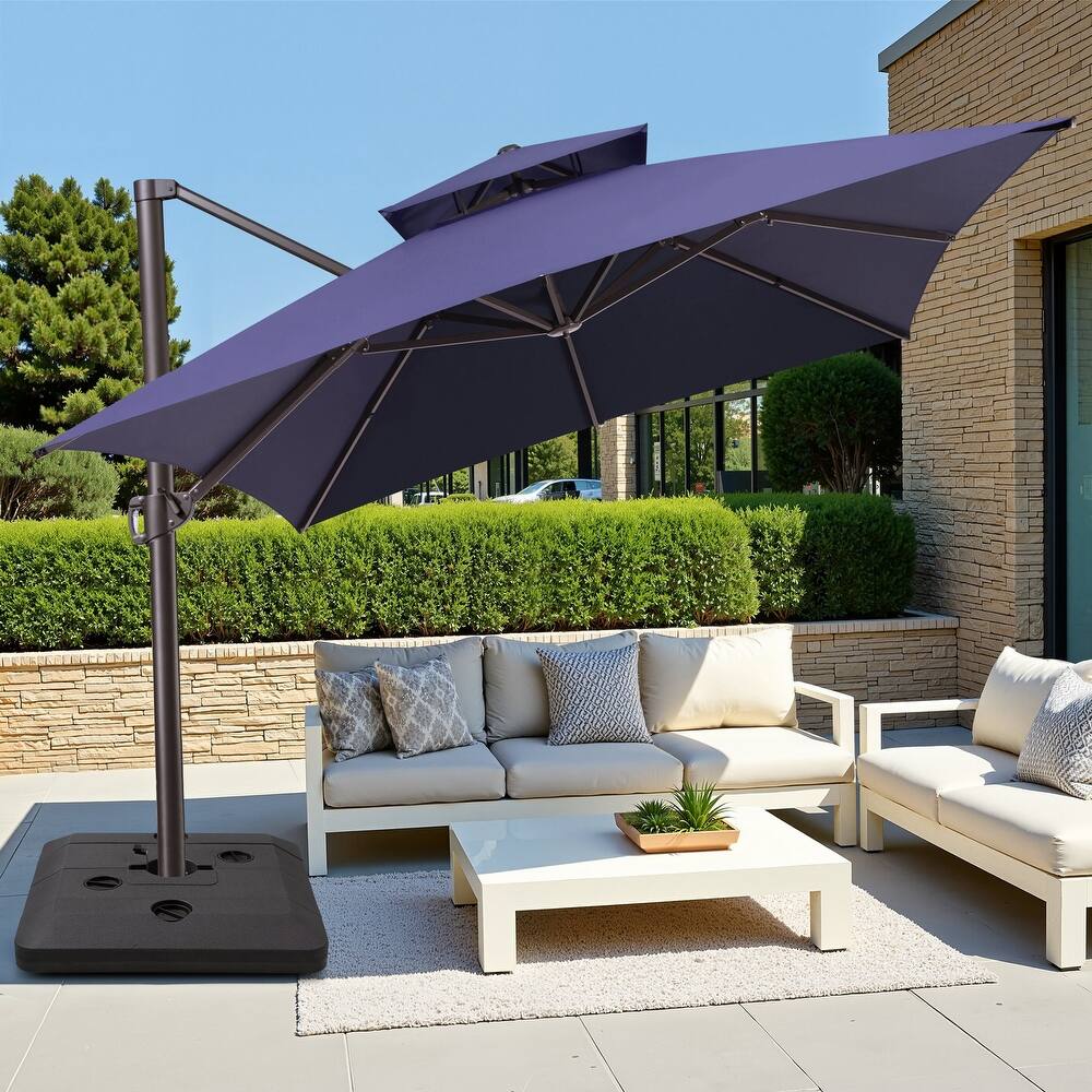 10 x 13 ft Double Top Aluminum Rotating Patio Offset Cantilever Umbrella with Base