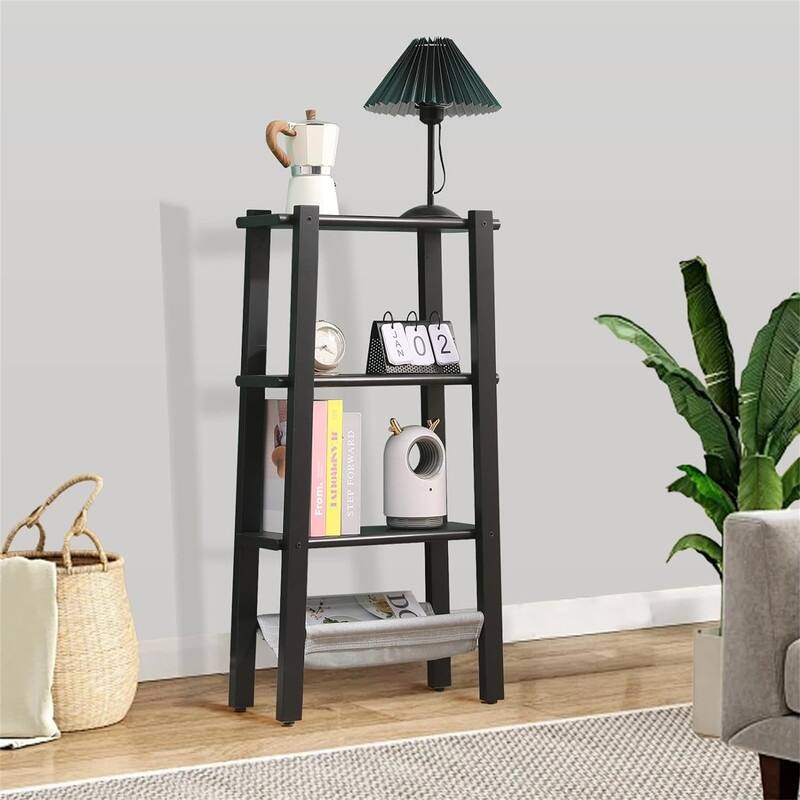 Ladder Shelf 4 Tier Bookshelf - 18.5"D x 7.87"W x 35.43"H - Black