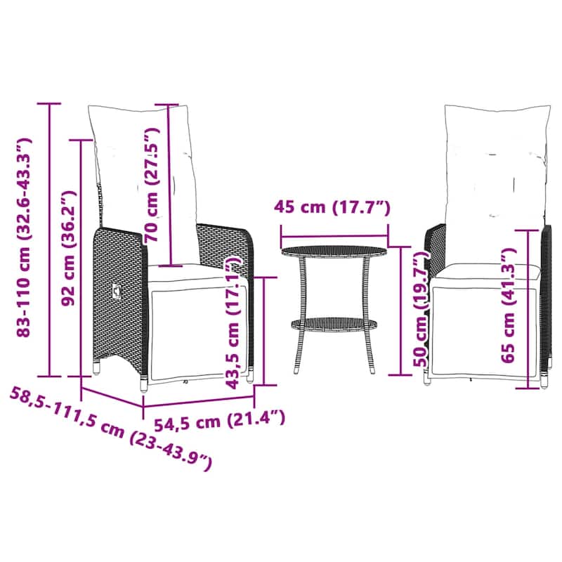 vidaXL Reclining Patio Chair with Cushions Outdoor Seat Furniture Poly Rattan