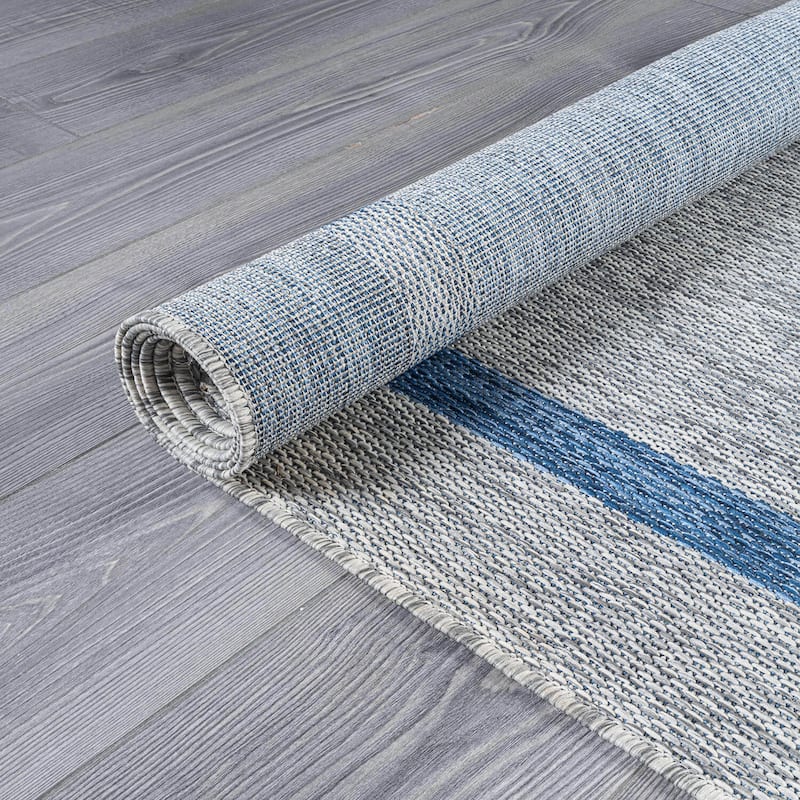 Beverly Rug Modern Bordered Indoor Outdoor Rug, Outside Carpet for Patio, Deck, Porch