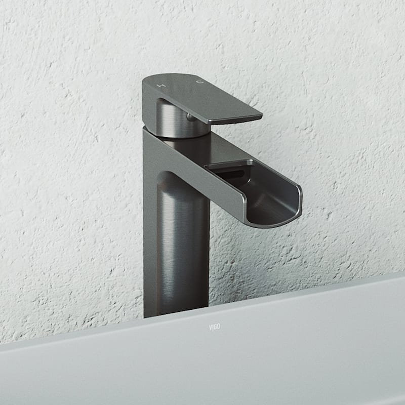 VIGO Amada 10" H Single Handle Single Hole Bathroom Vessel Faucet - 5.38"L x 1.88"W x 10.375"H - Graphite Black