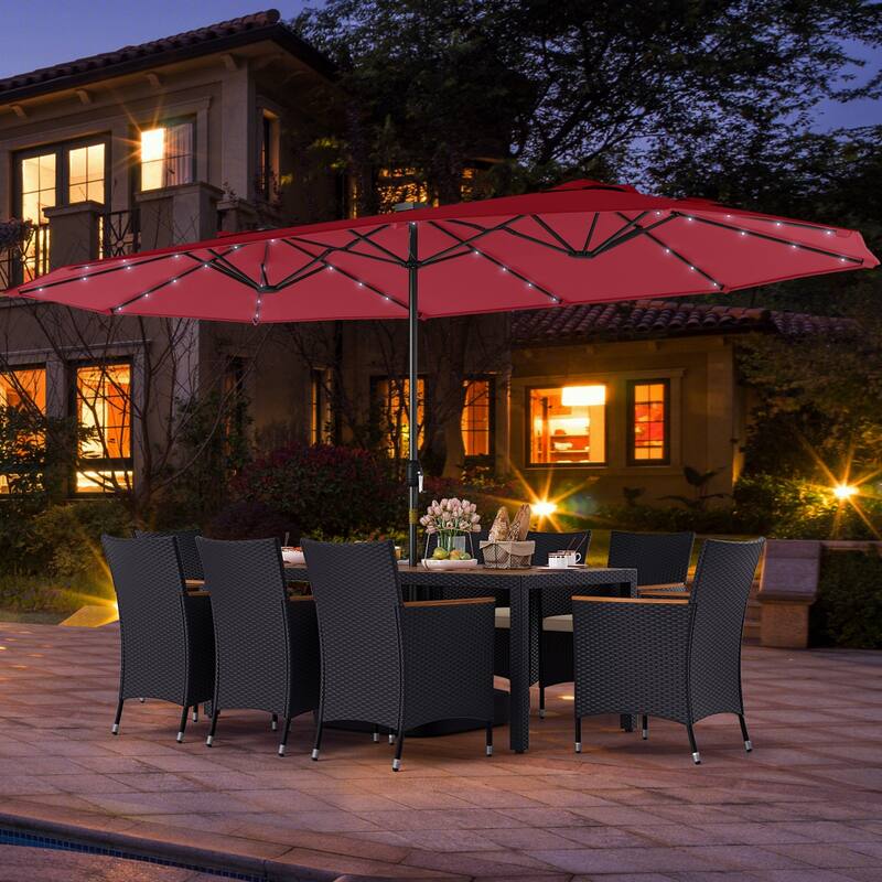 Gymax Set Of 11 Patio Dining Set w/ 15ft Double-Sided Patio Umbrella
