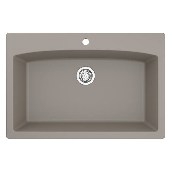 slide 18 of 59, Karran Drop-In Quartz Single Bowl Kitchen Sink Concrete