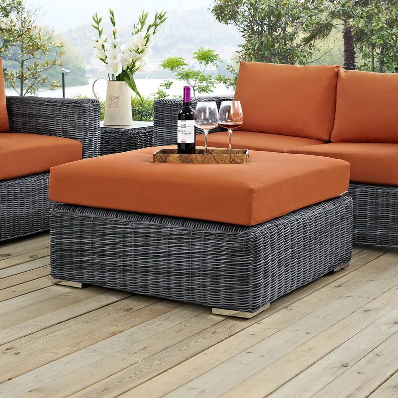 Summon Outdoor Patio Sunbrella® Square Ottoman - Canvas Tuscan