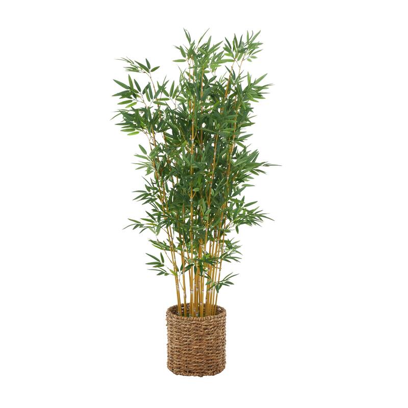 Faux Foliage Artificial Tree with Realistic Leaves and Brown Seagrass Pot - Green - Roche River Decor - 27"W x 27"L x 59"H