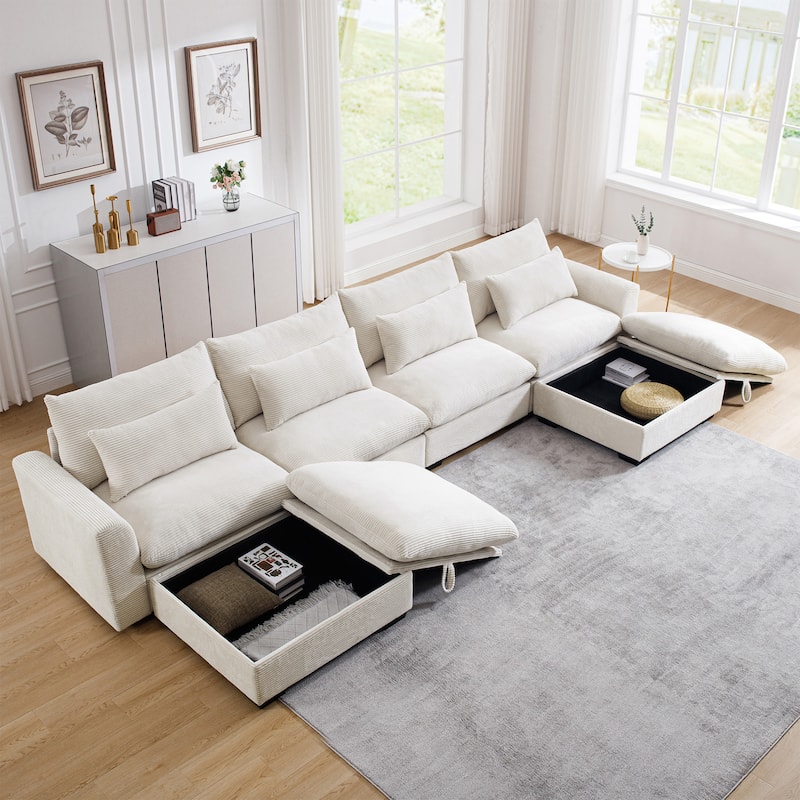 Big Deep Seat U-Shaped Corduroy Sectional Couches for Living Room