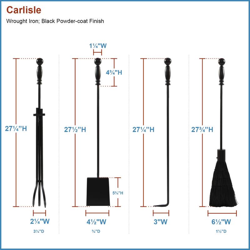 Achla Designs Carlisle Fireplace Set of 4 Tools, 30.5 Inch Tall, Antique Brass and Black