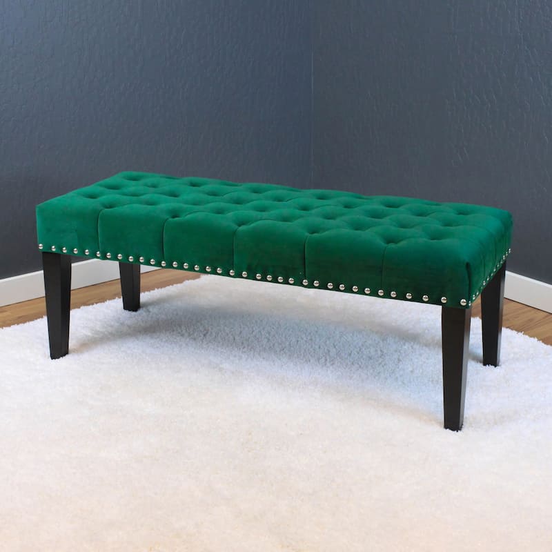 Silver Orchid Orla Velvet Bench - Emerald Green