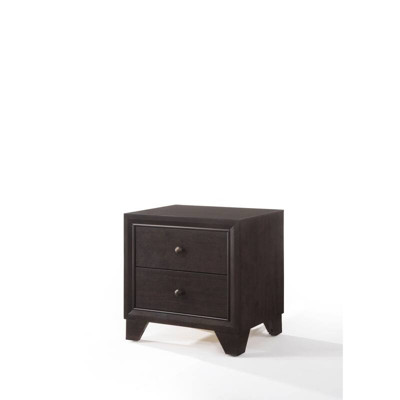 Espresso Finish Wooden Nightstand with 2 Large Storage Drawers and Raised Molding Trim
