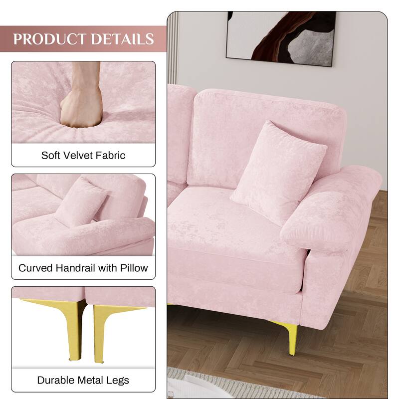 Ouyessir 2-Pieces Upholstered Velvet Sectional Sofa with 2 Pillows & Ottoman