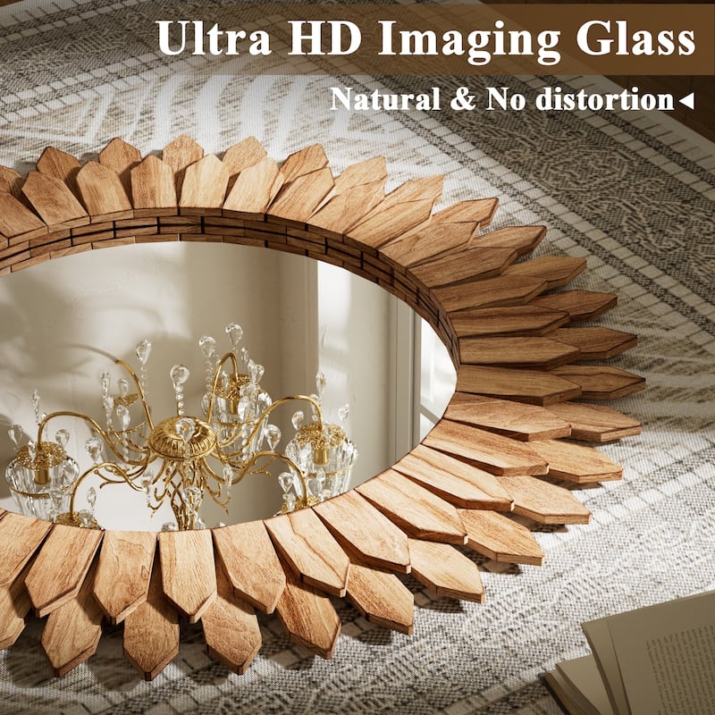 Sunflower Bathroom Mirror Round Wooden Wall Mirror