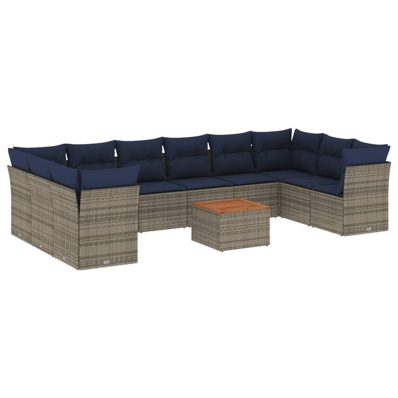 vidaXL Patio Sofa Set with Cushions Outdoor Furniture 11 Piece Poly Rattan - 24.4x 24.4x 27.2
