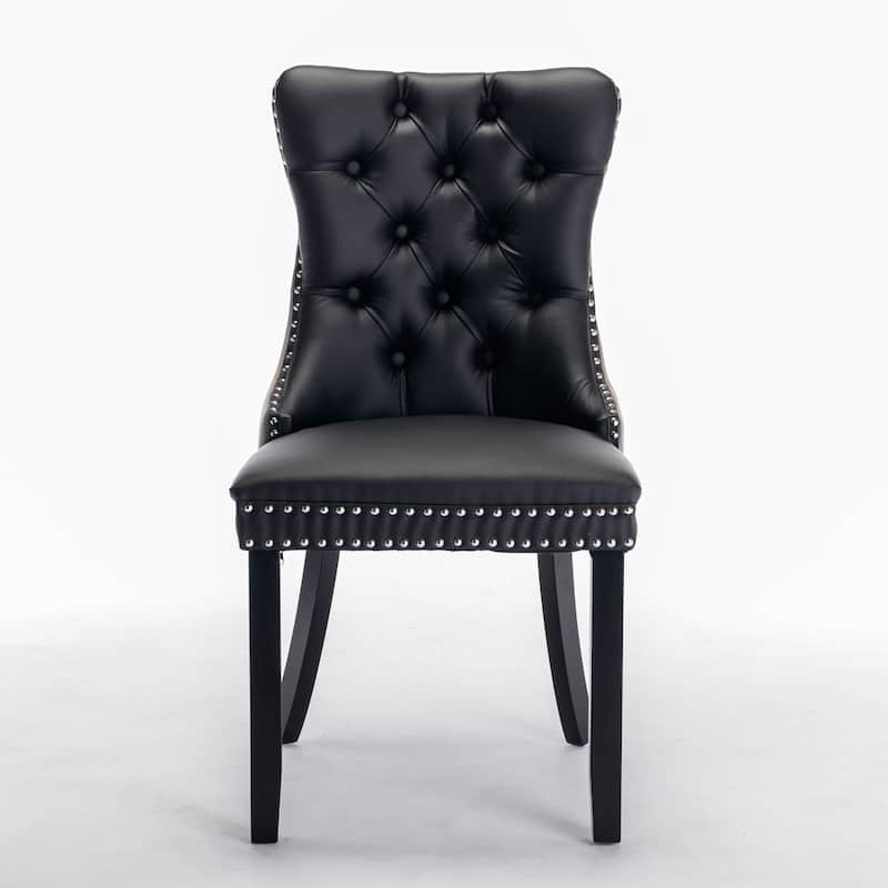 High-end Tufted Solid Wood PU and Velvet Upholstered Dining Chair with Wood Legs Nailhead Trim 2-Pcs Set