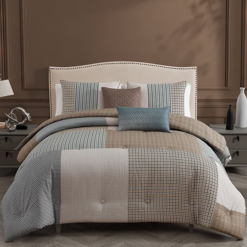 Bebejan Tranquil Patch 100 % Cotton Sateen 5 Piece Reversible Comforter Set