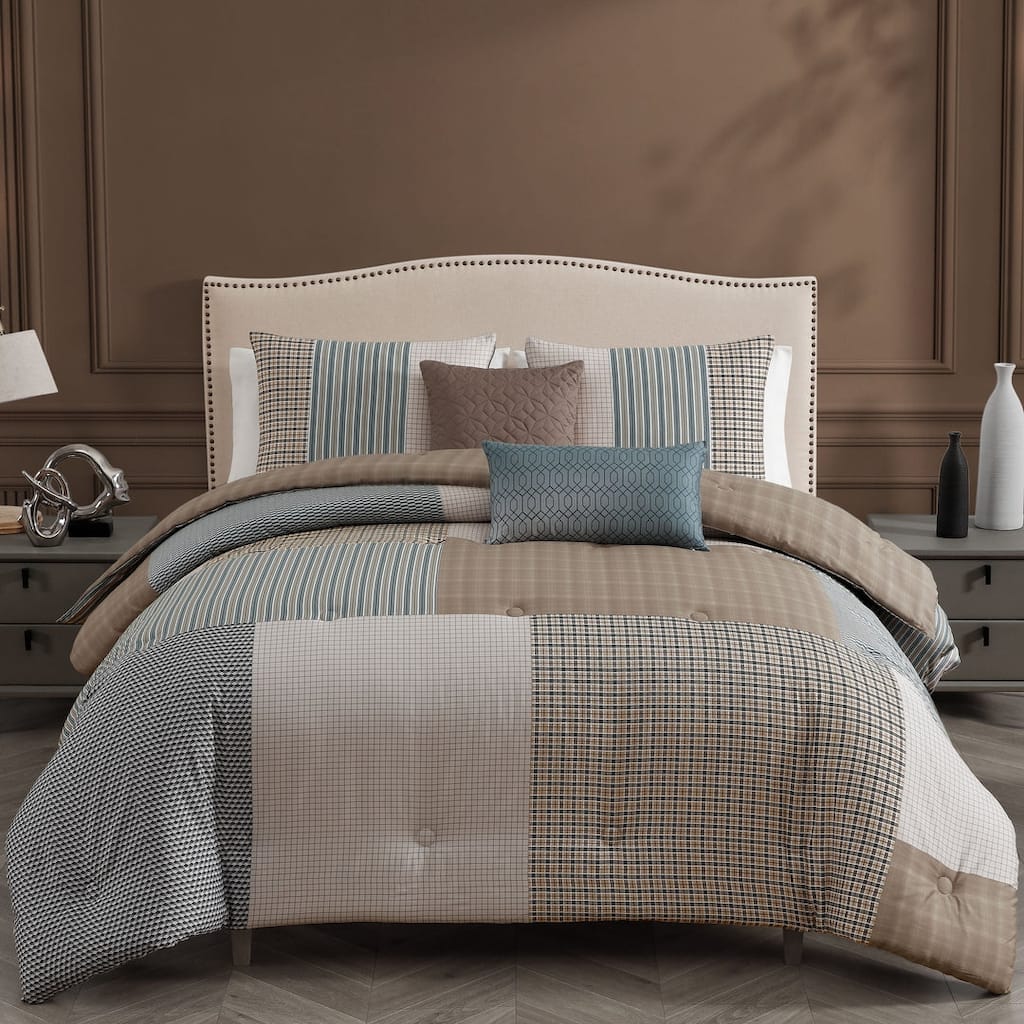 Bebejan Tranquil Patch 100 % Cotton Sateen 5 Piece Reversible Comforter Set