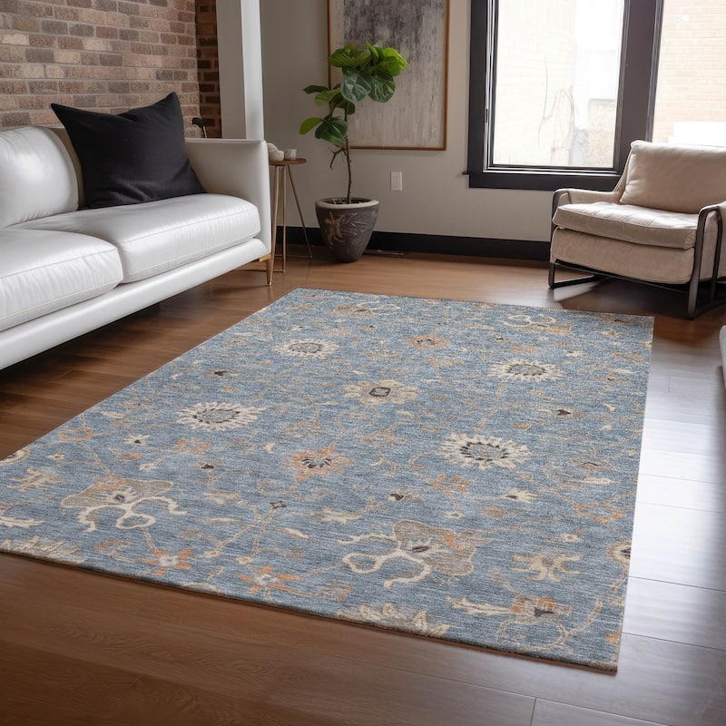 Machine Washable Indoor/ Outdoor Traditional Persian Chantille Rug - Denim - 3' x 5'