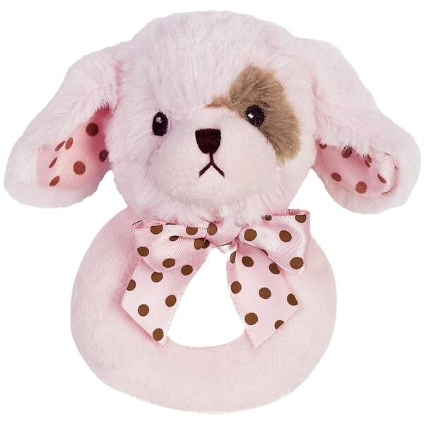 slide 2 of 6, Bearington Baby Wiggles 5.5" Pink Plush Dog Ring Rattle