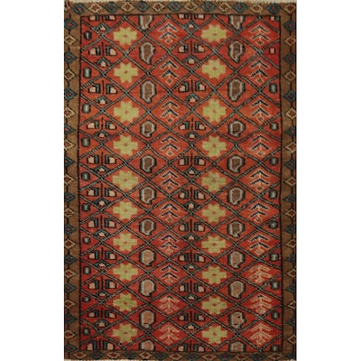 Hand Knotted Oriental 100% Wool Carpet Traditional Geometric Oranges & Rust Ardebil Area Rug - 4' 6'' X 3' 2''