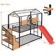 preview thumbnail 6 of 9, House-shaped Metal Bunk Bed wHouse Roof Frame, Twin Over Twin Bed, Storage Stair, Red Slide for Children Playhouse Bed, Black