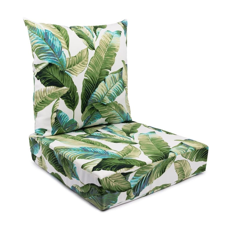 Sherry Kline Tropical Leaves Indoor/Outdoor Cushions & Pillows - Deep Seat Cushion - Front & Back