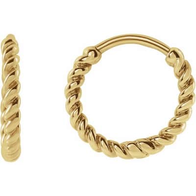 Curata 14k Yellow Rose or White Gold 11x1.65mm Twisted Rope Hinged Huggies Hoop Earrings