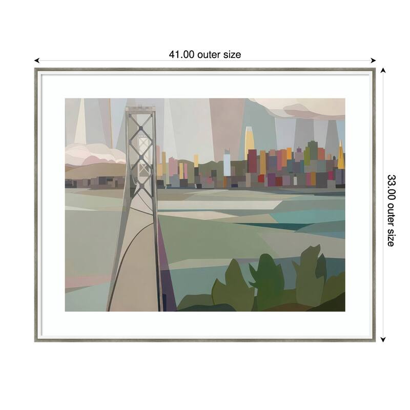 The City From Afar by Melba Browne Wood Framed Wall Art Print - Lucie Silver White - 41 x 33 in
