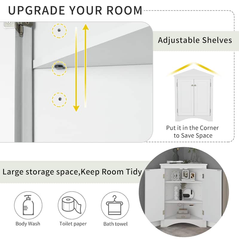 Roomfitters Triangle Bathroom Storage Cabinet with Adjustable Shelves Freestanding Floor Unit for Home or Kitchen