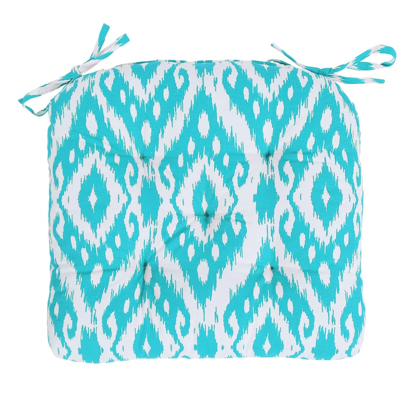 Indoor Handmade Trellis Cotton Dining Chair Cushion Pads Bench Armchairs 16x16 Inches with ties - Turquoise