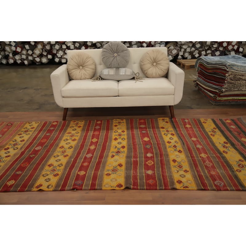 Hand Woven Oriental 100% Wool Carpet Southwestern Tribal Multi-Colored Kilim Area Rug - 10' 3'' X 5' 0''