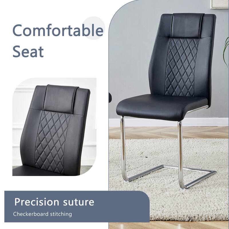 Modern Dining Set with Stainless Steel Butterfly Legs & High Back PU Chairs