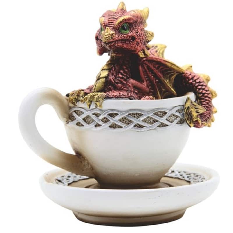 Q-Max 4.5"H Red Dragon in Cup Statue Fantasy Decoration Figurine