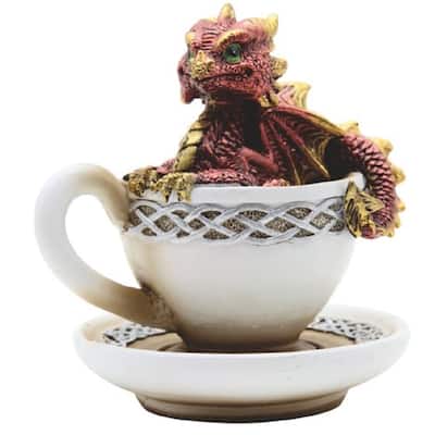 Q-Max 4.5"H Red Dragon in Cup Statue Fantasy Decoration Figurine