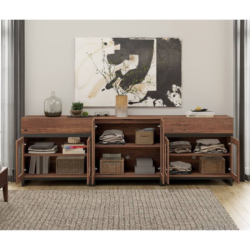 WAMPAT Dresser with Glass Doors, 3 in 1 Modern Chest of Drawers with Adjustable Shelves and 2 Drawers for Bedroom