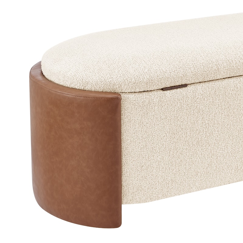 NPD Furniture Alyssa Boucle/Faux Leather Storage Bench