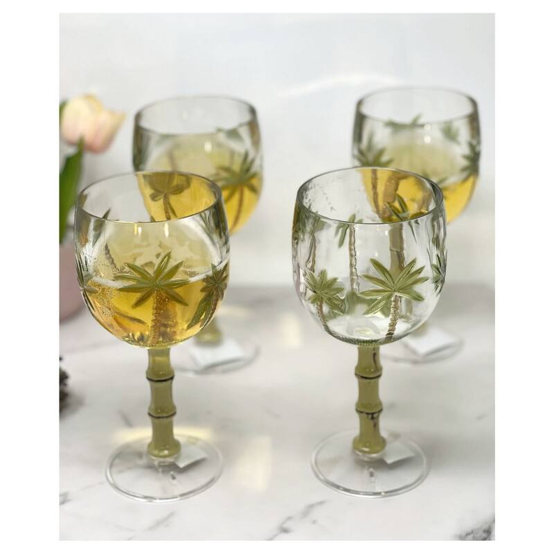 Palm Tree Plastic Wine Glasses Set of 4 (16oz), BPA Free Acrylic Wine Glass Set