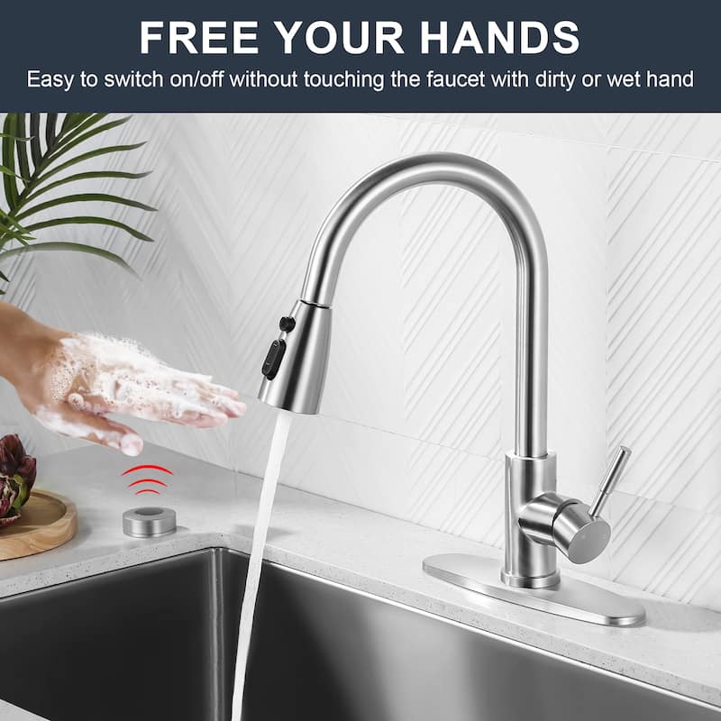 WOWOW Single Handle Pull Down Sprayer Kitchen Faucet with Mobile Sensor