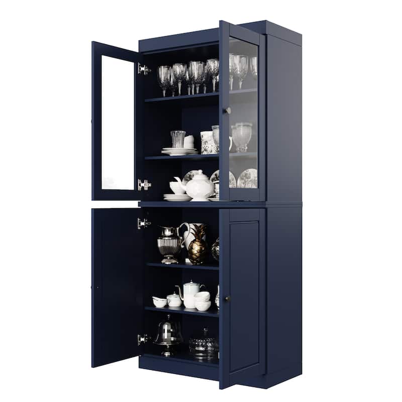 Palace Imports 100% Solid Wood Pantry Cabinet with Frosted, Clear Glass or Solid Doors and Adjustable Shelves