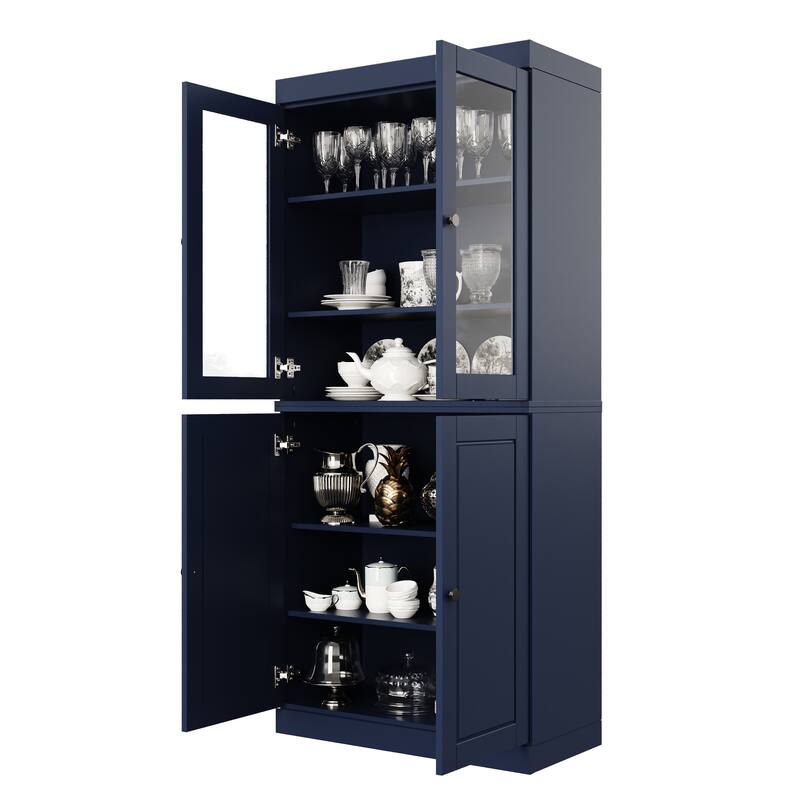 Palace Imports 100% Solid Wood Pantry Cabinet, Raised Panel & Clear Glass Doors, Adjustable Shelves, 32" Wide, 71.5" Tall