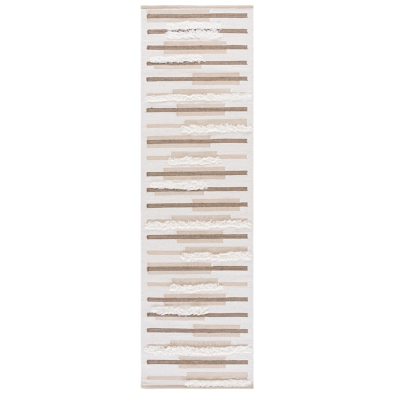 SAFAVIEH Handmade Kenya Herta Striped Wool Rug - 2'3" x 8' Runner - Beige/Ivory