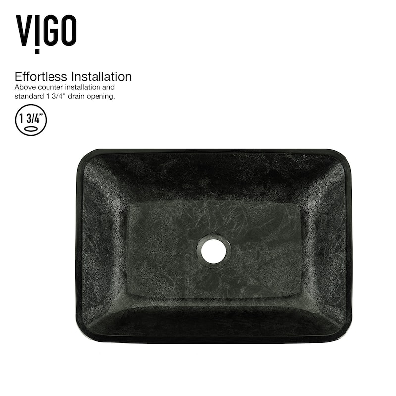 VIGO Donatello 18"L x 13"W x 4"H Glass Rectangular Vessel Bathroom Sink