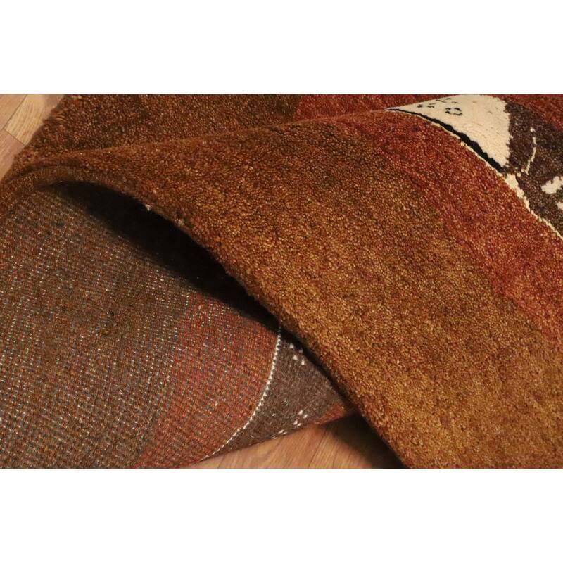 Hand Knotted Oriental 100% Wool Carpet Modern Modern Oranges & Rust Gabbeh Area Rug - 6' 6'' X 4' 9''