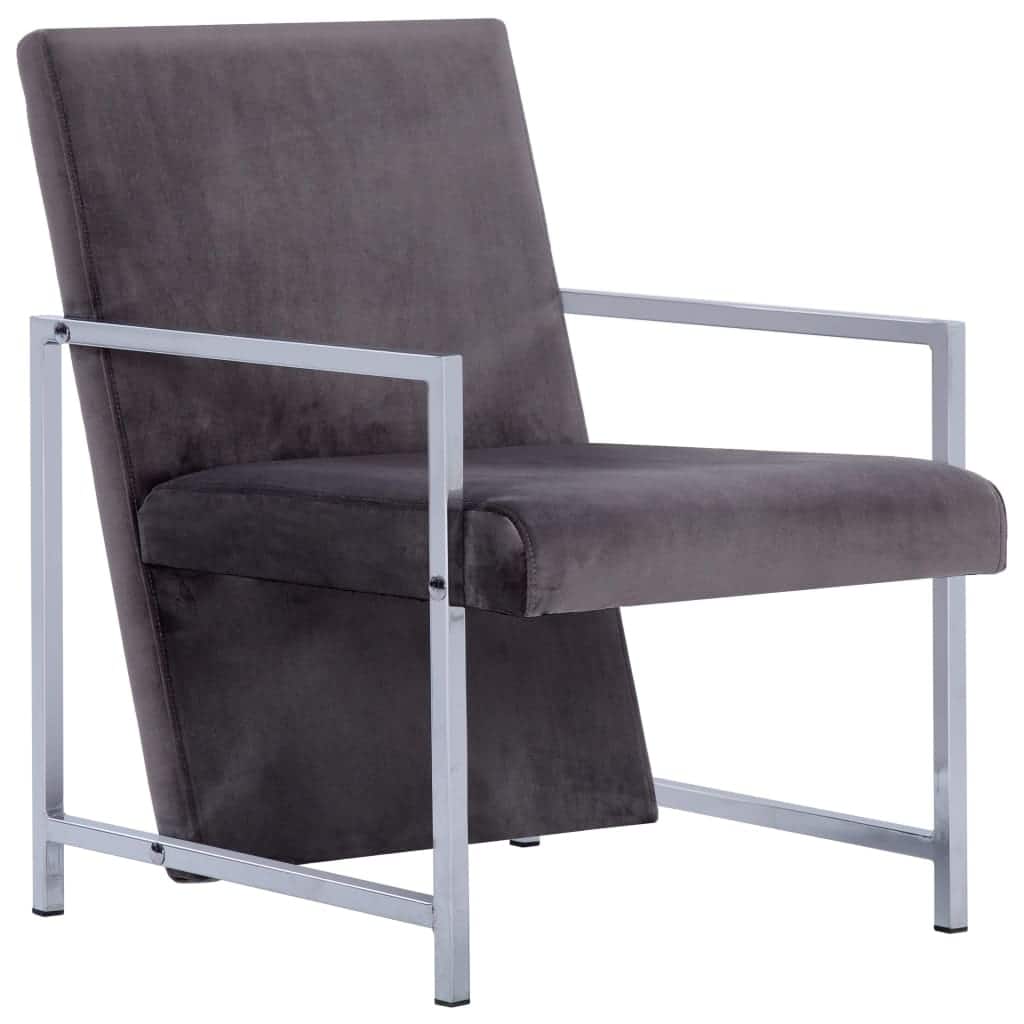 vidaXL Armchair with Chrome Feet Dark Gray Velvet - 20.9" x 27.2" x 28.7"