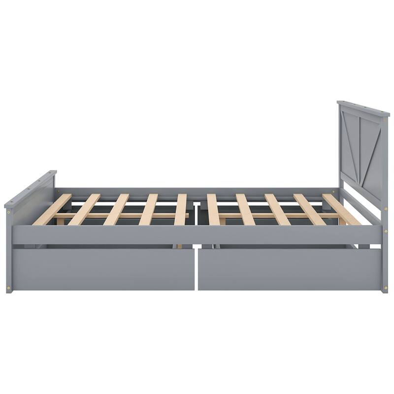Queen Size Wooden Platform Bed with 4 Storage Drawers and Support Legs