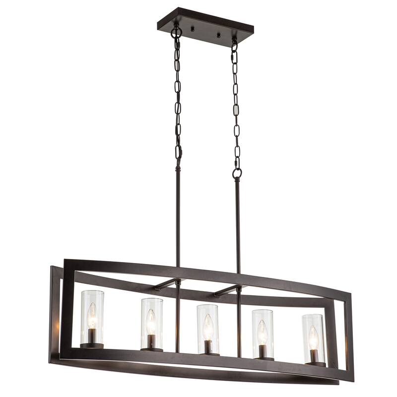 5-Light Modern Farmhouse Linear Oil-Rubbed Bronze Clear Glass Chandelier - Oil-Rubbed Bronze - 36.6 in. W x 10.24 in. H