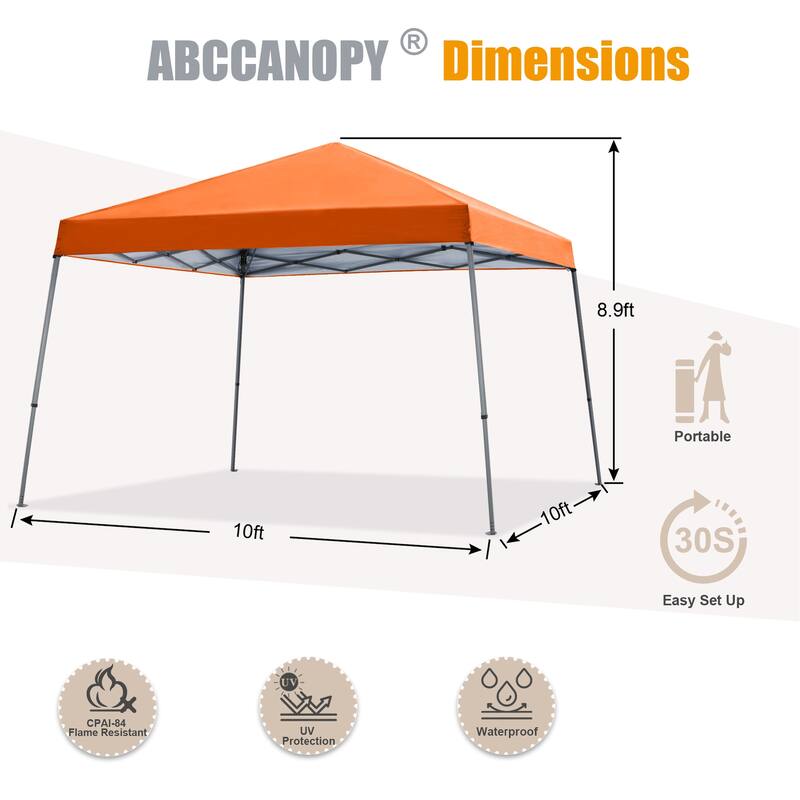 ABCCANOPY Portable Pop Up Canopy Tent Beach Canopy with Large Base - 10x10ft