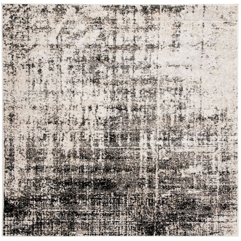 SAFAVIEH Adirondack Lida Modern Abstract Distressed Rug - 4' Square - Silver/Black - Square