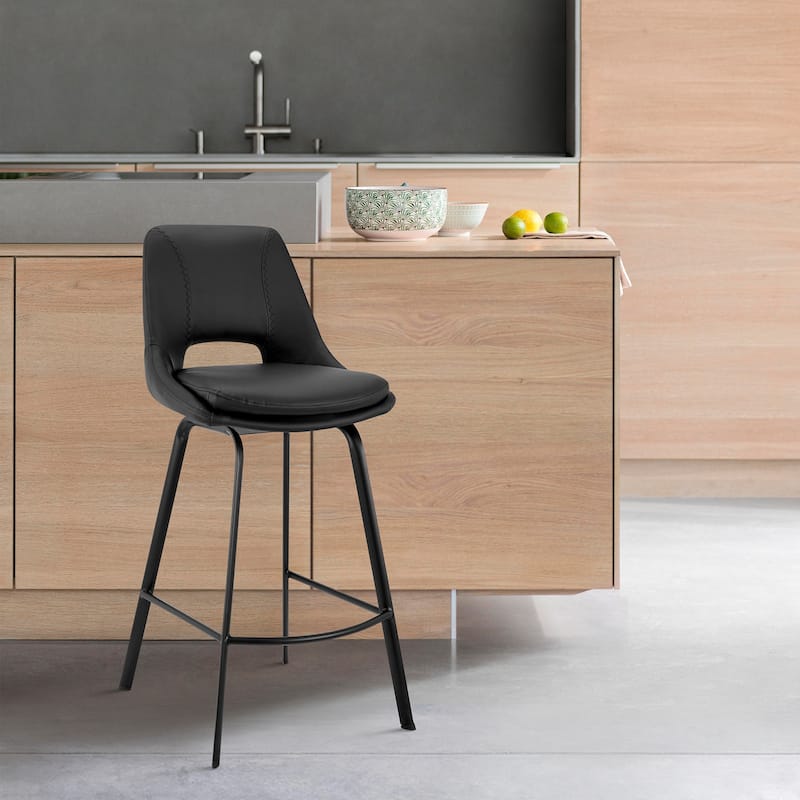 Carise Metal and Faux Leather Bar or Counter Swivel Stool - Black & Black - Bar Height