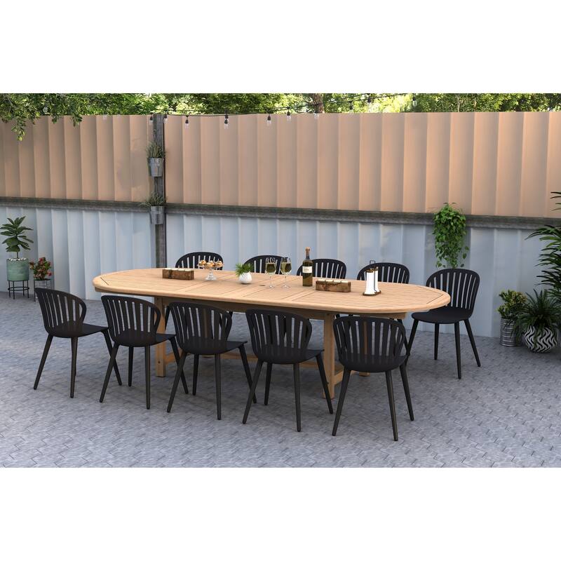 Amazonia Torrington 11pc Certified Teak Outdoor Patio Dining set - Black Sidechair - Aluminum Legs