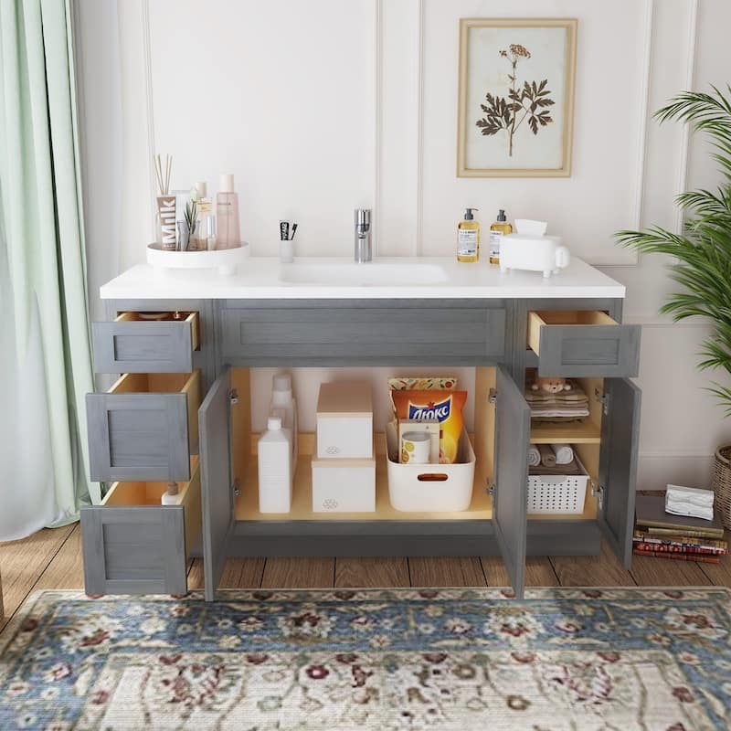 Vanity Art 54" Oak Freestanding Bathroom Vanity Cabinet without Top