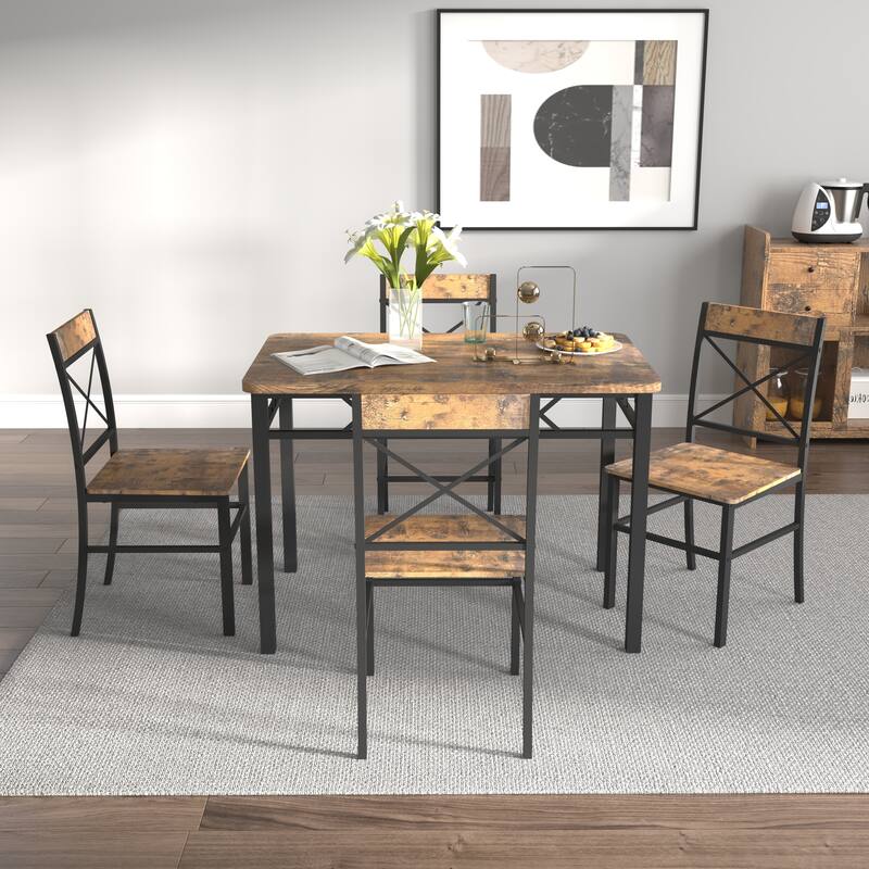Dining Table Set for 4, Wood Kitchen Table with Chairs Dinning Table Set for Kitchen & Dining Room, Compact Dining Set